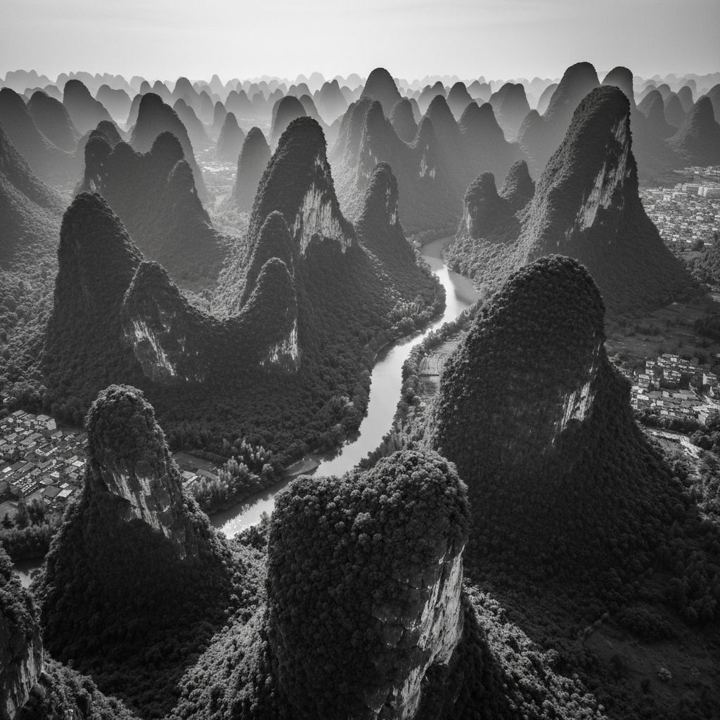 Aerial view of karst landscape in Guilin